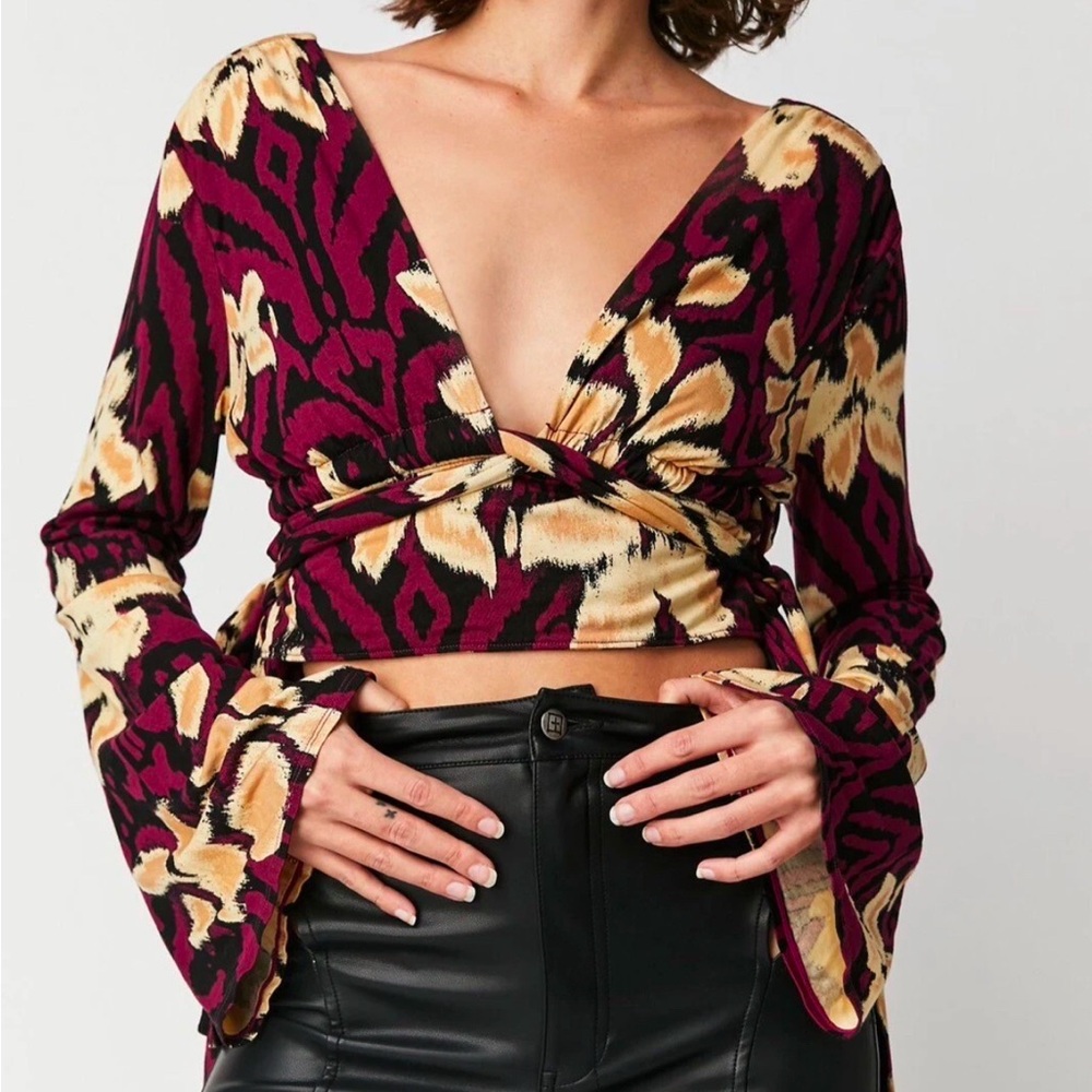 Free People Bali Del Mar Convertible Wrap Top Multicolor Bell Sleeves Medium EUC